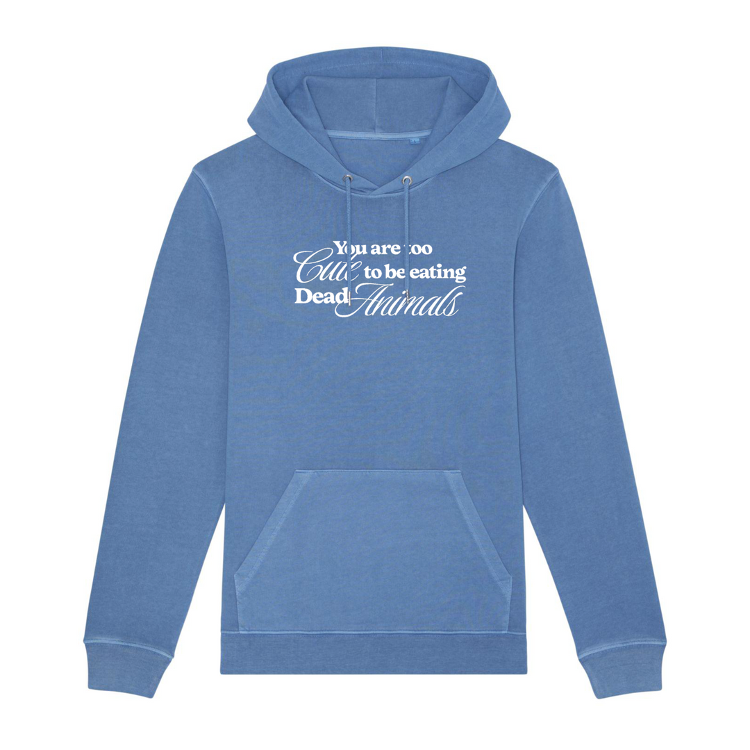 Too Cute To Be Eating Dead Animals Vintage Blue Hoodie - Regular Fit (Unisex)