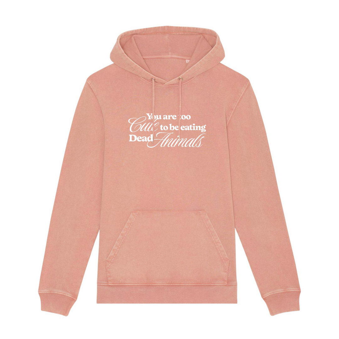 Too Cute To Be Eating Dead Animals Vintage Pink Hoodie - Regular Fit (Unisex)