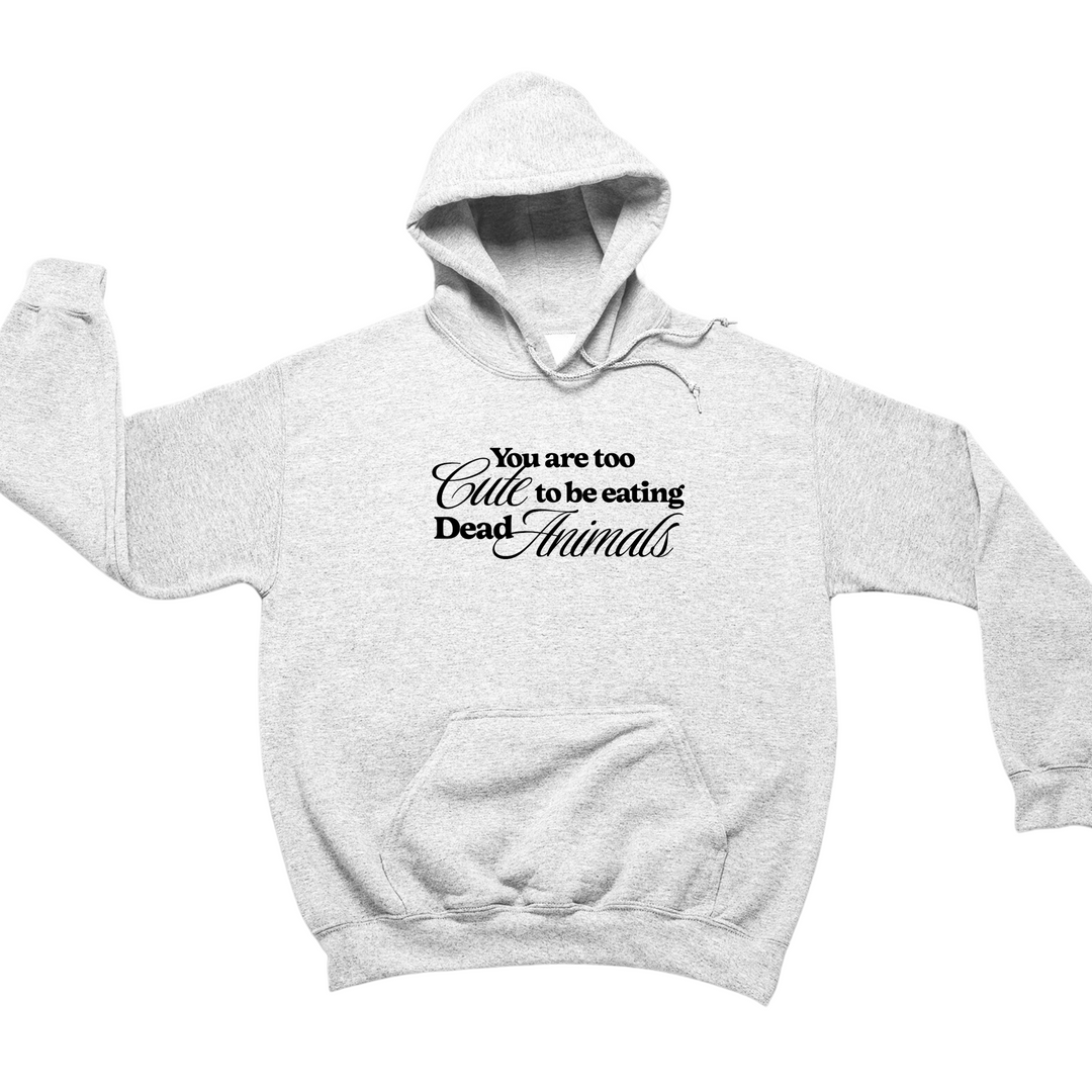 Too Cute To Be Eating Dead Animals Grey Hoodie - Relaxed Fit (Unisex)