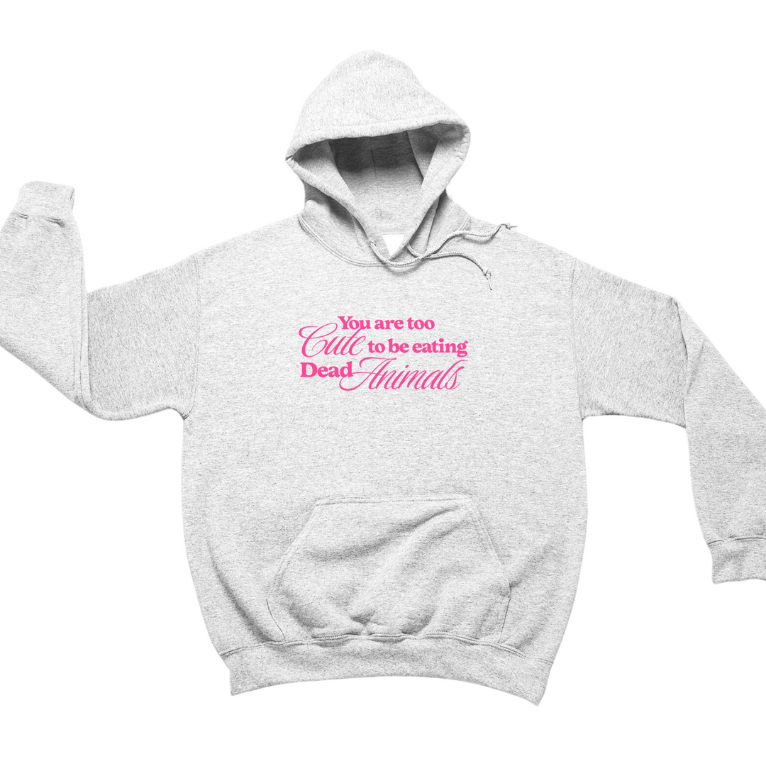 Too Cute To Be Eating Dead Animals Grey Hoodie - Relaxed Fit (Unisex)