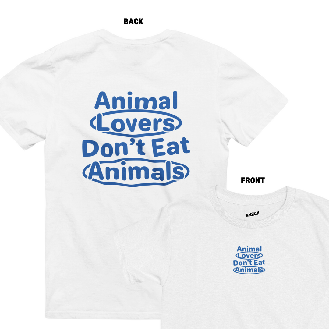 Animal Lovers White T-Shirt Blue Text - Regular Fit (Unisex)