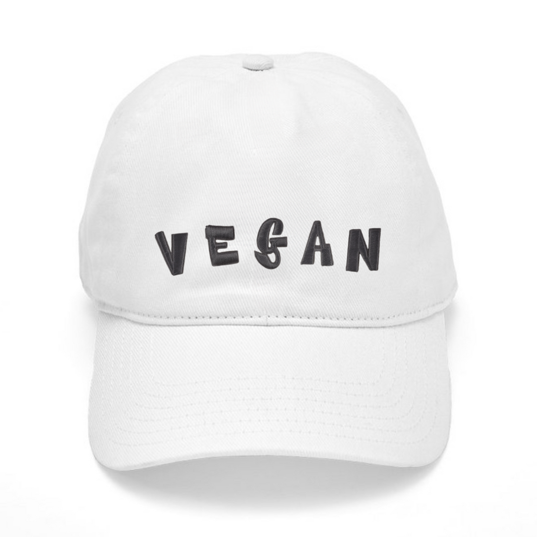 Vegan Embroidery Text White Cap (Unisex)