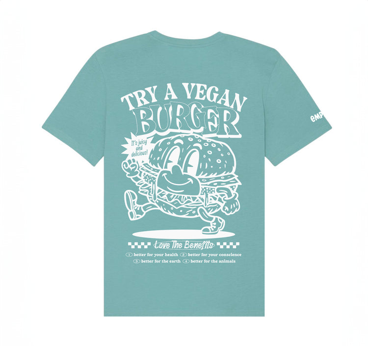 Vegan Burger T-shirt - Mint Blue - Empatii